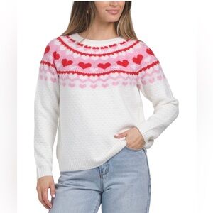 Women's Heart Pattern Sweater - White and Pink